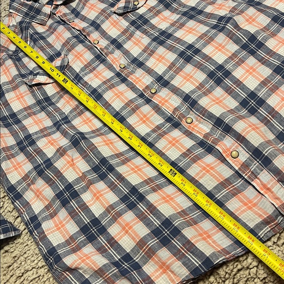 Plaid Button-Down Shirt in Blue and Peach - Picture 11 of 13